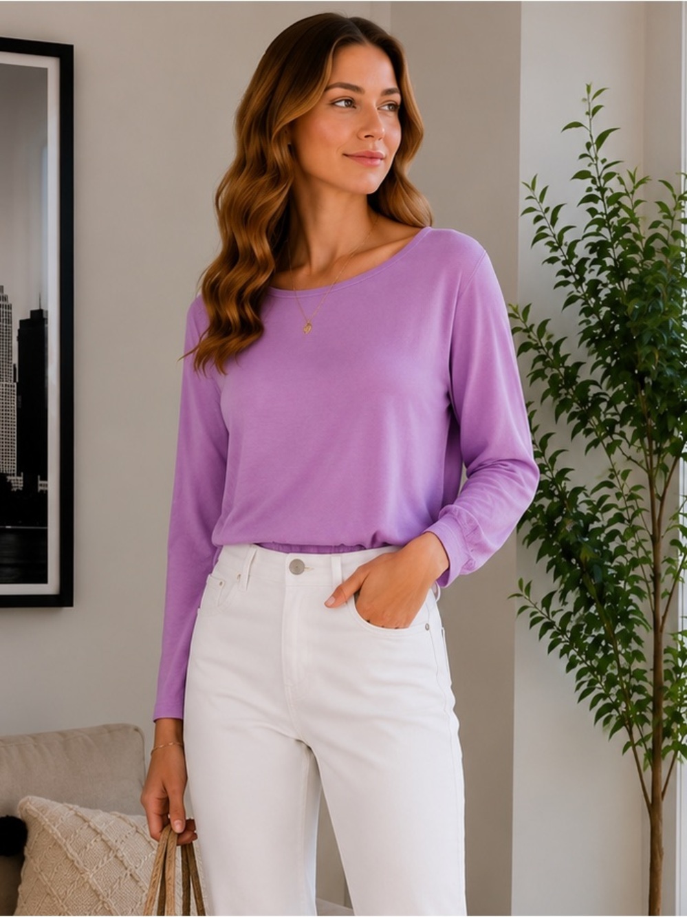 J. Crew Long-sleeve Tee Boatneck‎ lilac size XL